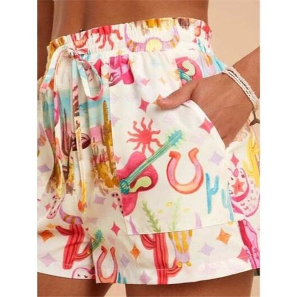 Drawstring Printed Shorts - Picture 2 of 3